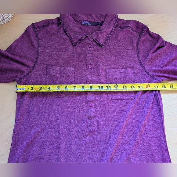 PRANA Women Long Sleeve Polo Shirt Size Large 5 Buttons Closure Dark Pink - Picture 10 of 11